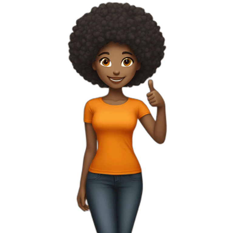 Light skin girl afro orange with thumb up dark tshirt emoji