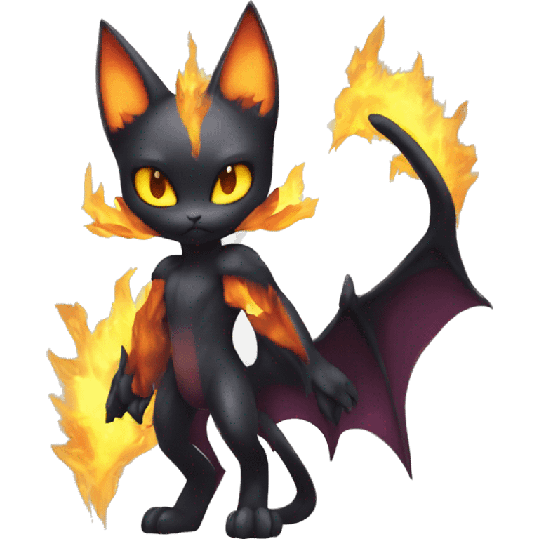 Shiny Fire-Type-Dark-type-Poison-type-Fakémon-Bat-Cat full body emoji