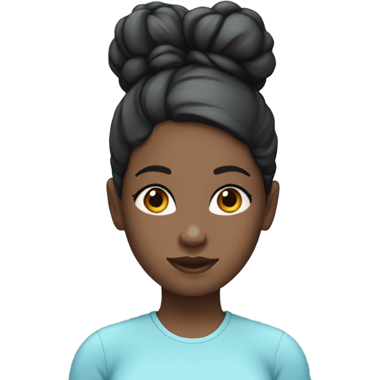 black girl with light blue shirt with black straight hair in a bun emoji