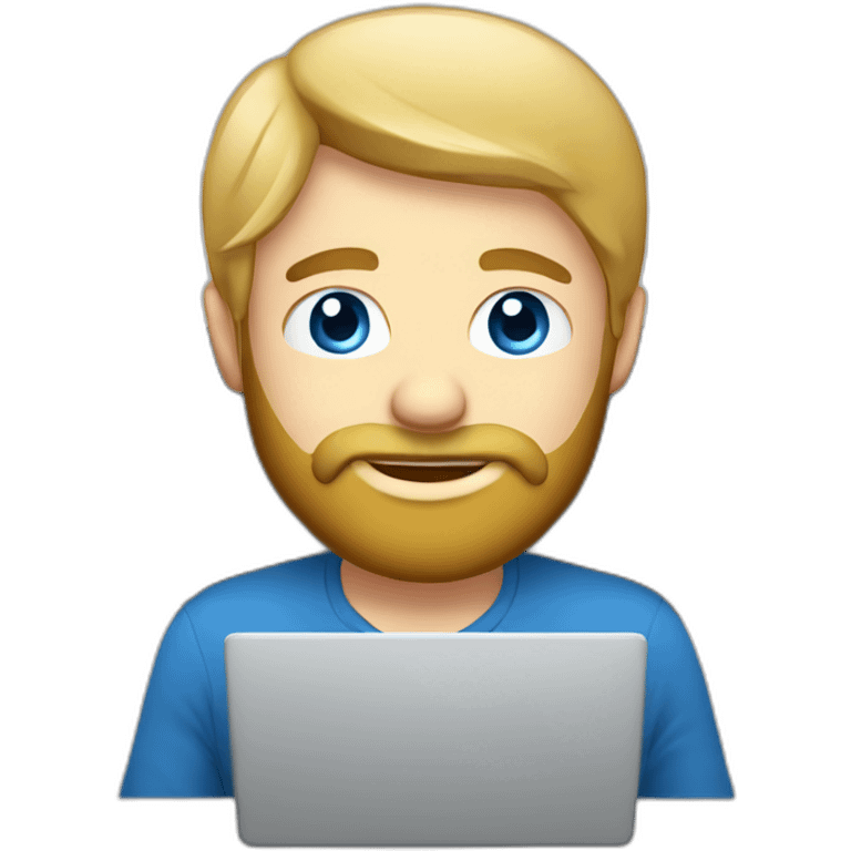 Blond bearded blue eyes with computer in box emoji