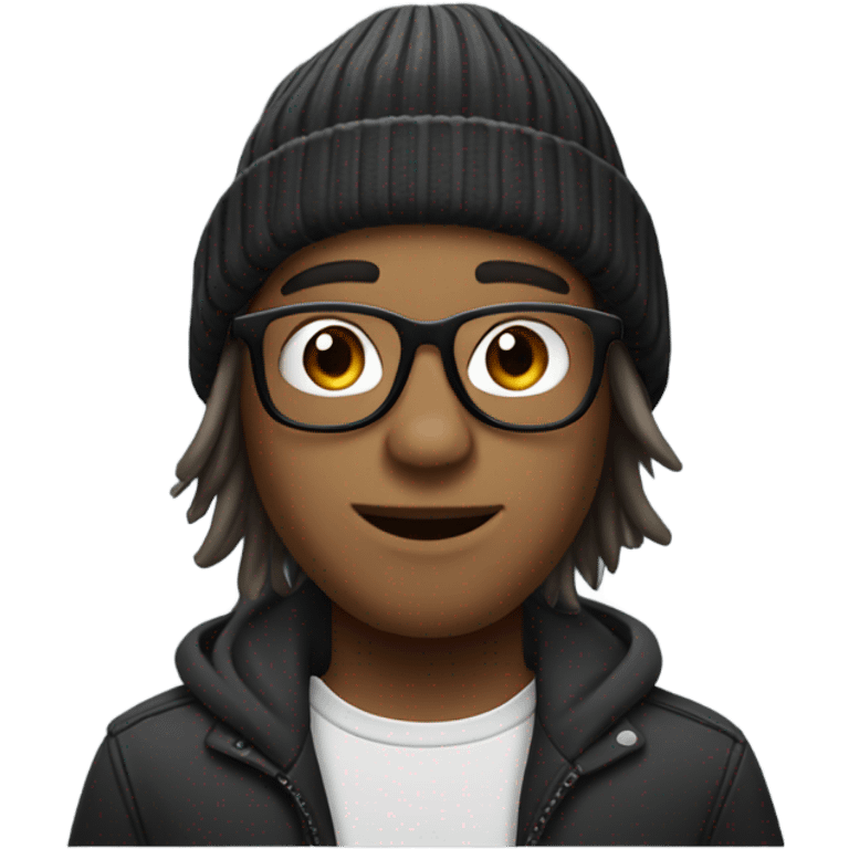 Guy with glasses, septum piercing, nose ring piercing, medium hair, beanie hat,  emoji