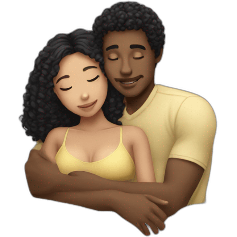 Black man hugging curly lightskin girl emoji