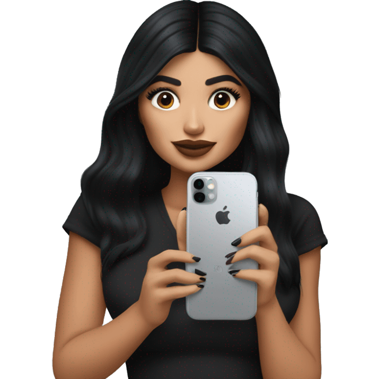 Kylie Jenner Holding a iPhone 15 pro in her hands in black emoji