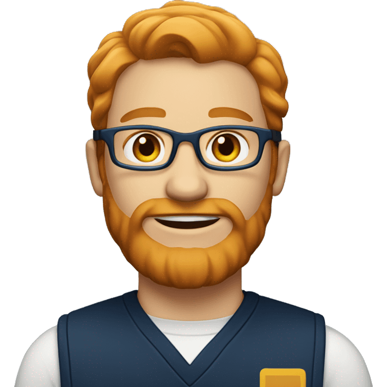 A fast food employee wearing dark blue and eyeglass and having a ginger hair and beard emoji