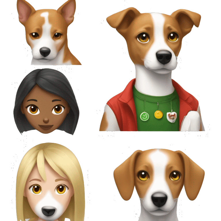 a white green eyed blonde girl and a red and white basenji dog emoji