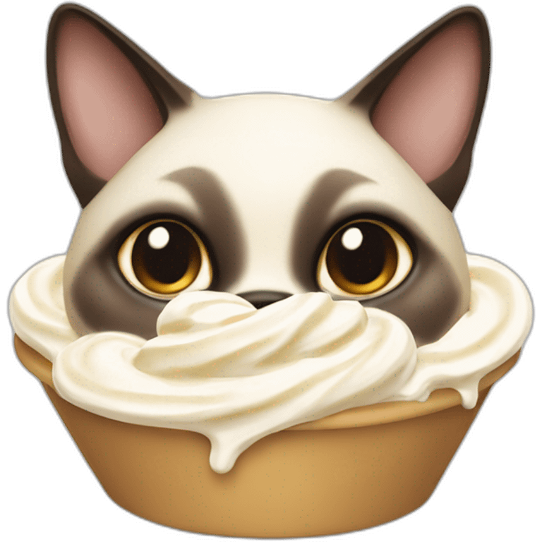 A Siamese cat eating whipped cream emoji