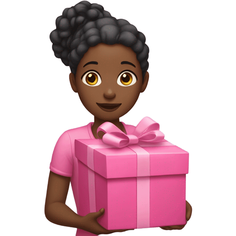 Black girl holding pink gift box emoji