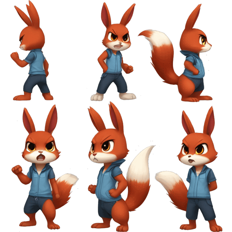 Anthro Sona Cool Angry Fakemon Full Body Red Rabbit Squirrel Chibi Cute  emoji