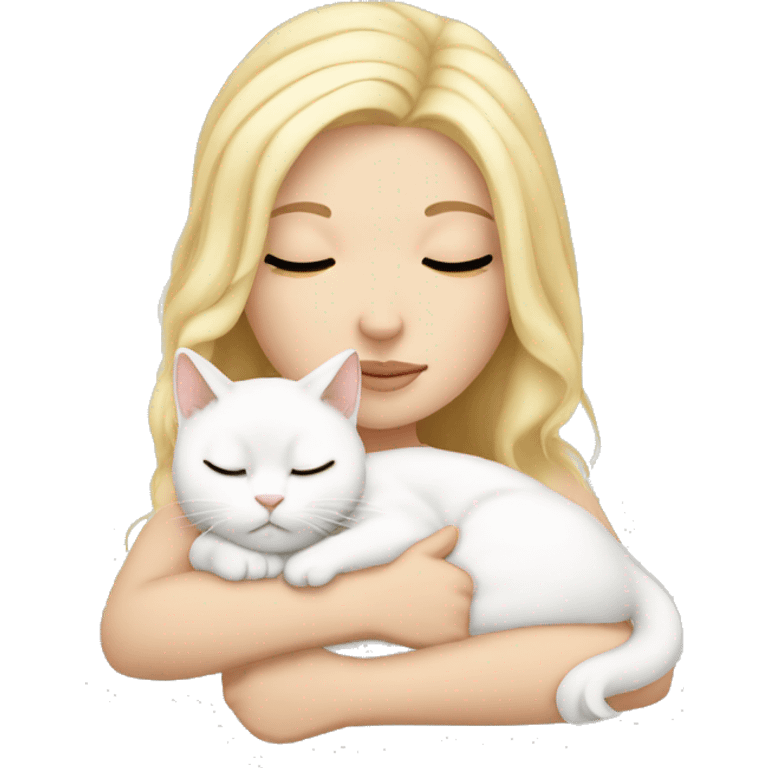 White girl blonde hair sleeping with white kitty emoji