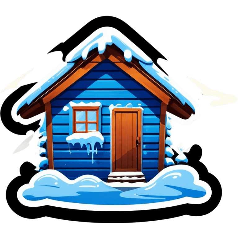 Blue wooden hut, in winter emoji