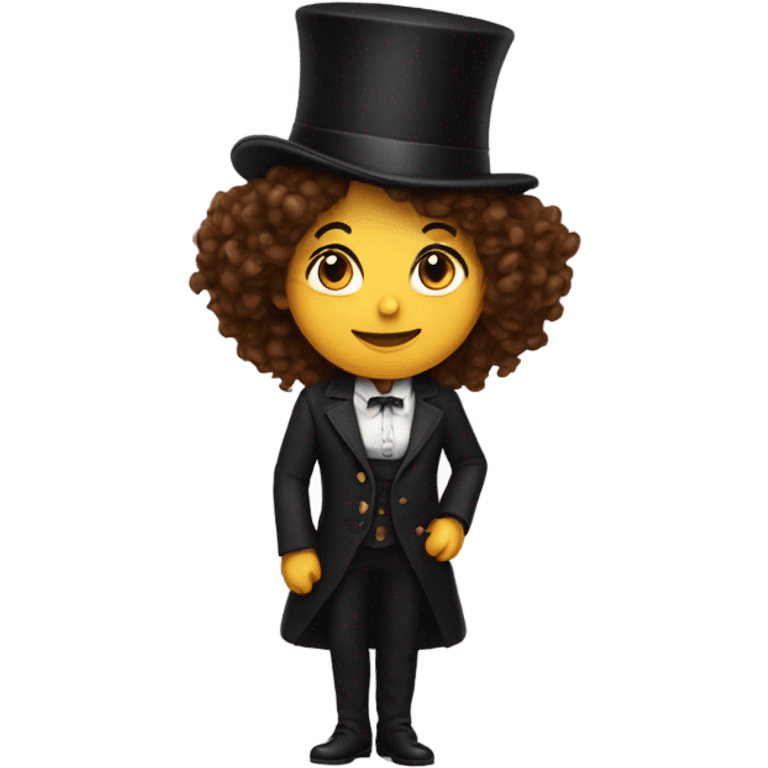 Woman long brown curly hair and top hat Circus emoji