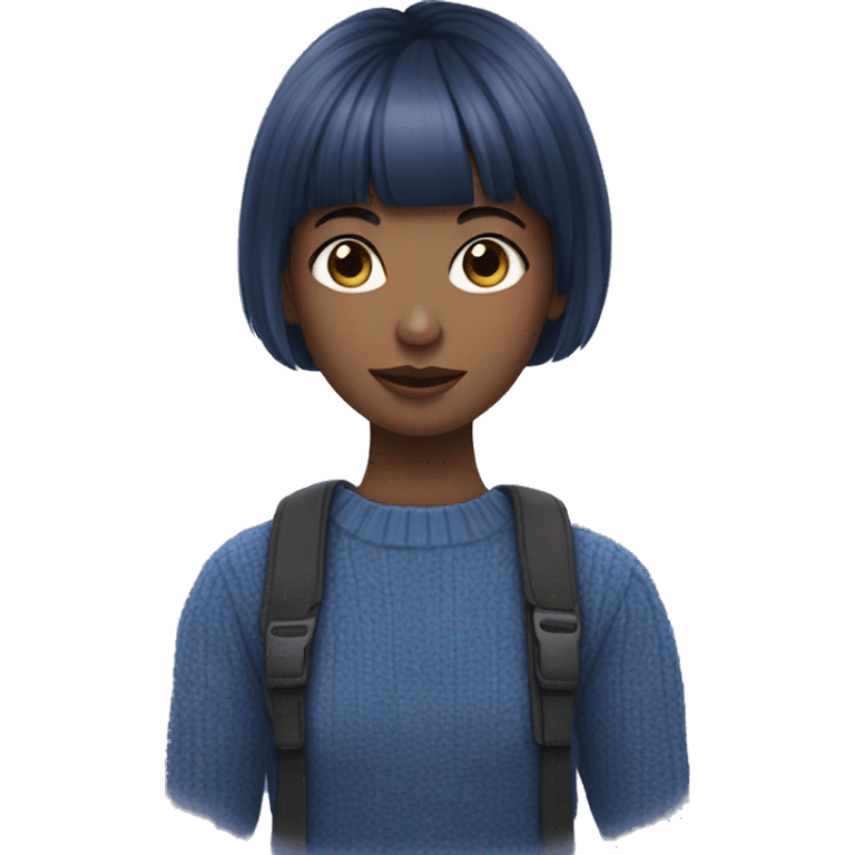 bangs short hair girl blue jumper holding blueberries emoji