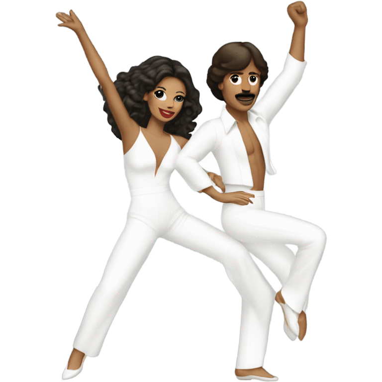 Studio 54 brunette couple dancing wearing a white jumpsuit emoji