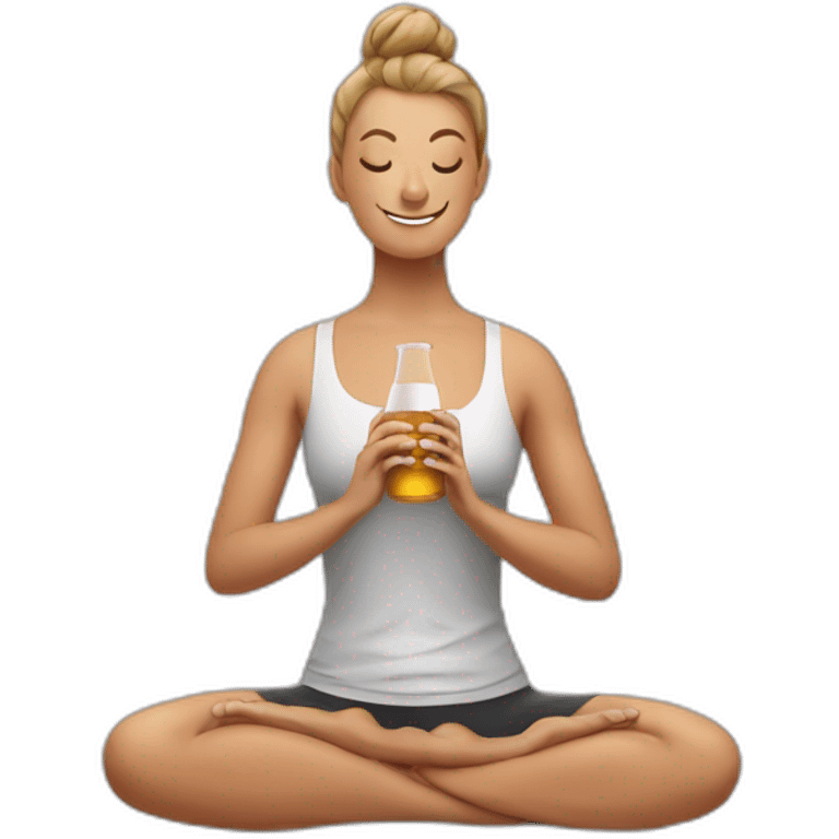 Yoga buvant une bière emoji