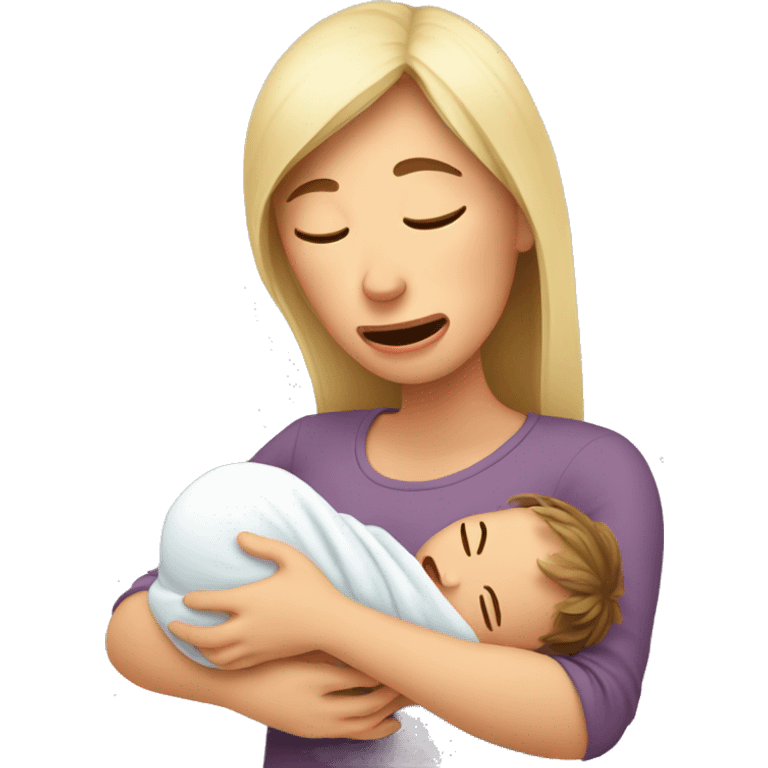 European mother crying with newborn emoji