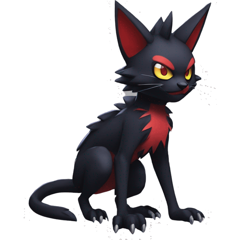 Black Anthro Cool Punk Noibat-Litten-Fakemon-fursona with fangs and red markings Full Body emoji