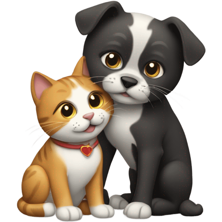 Cat and dog hugging emoji