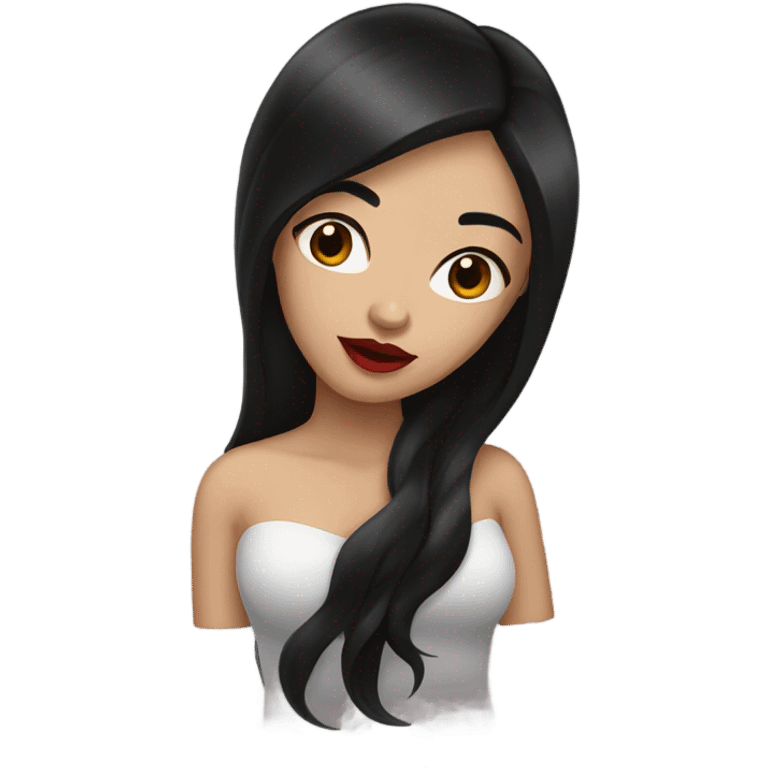 woman with black-brown long hair red lips emoji