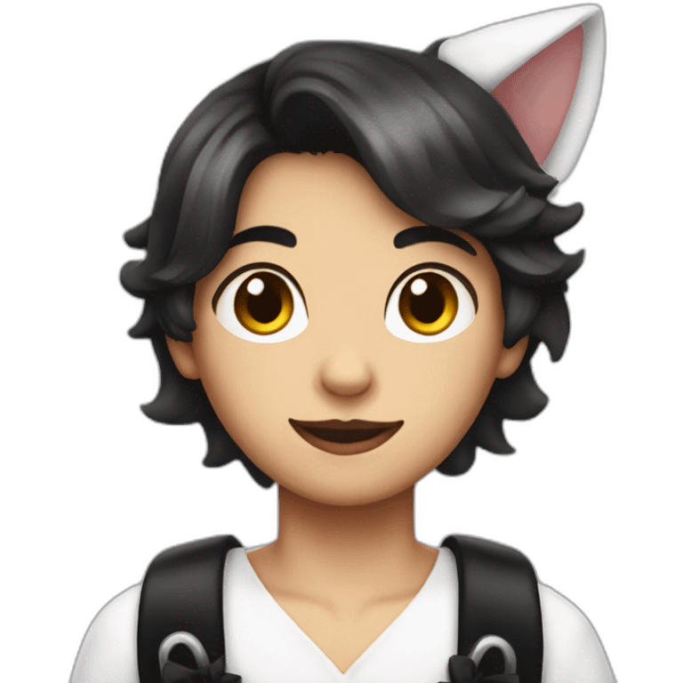 Boy with a french maid outfit and cat ears on his head emoji