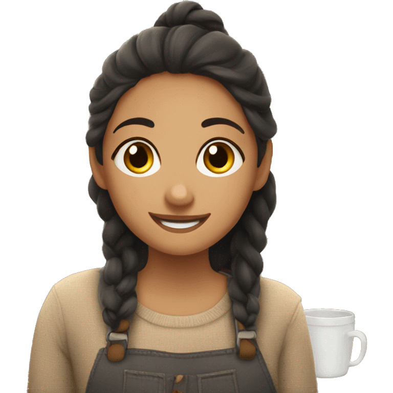 smiling girls in cozy cafe emoji