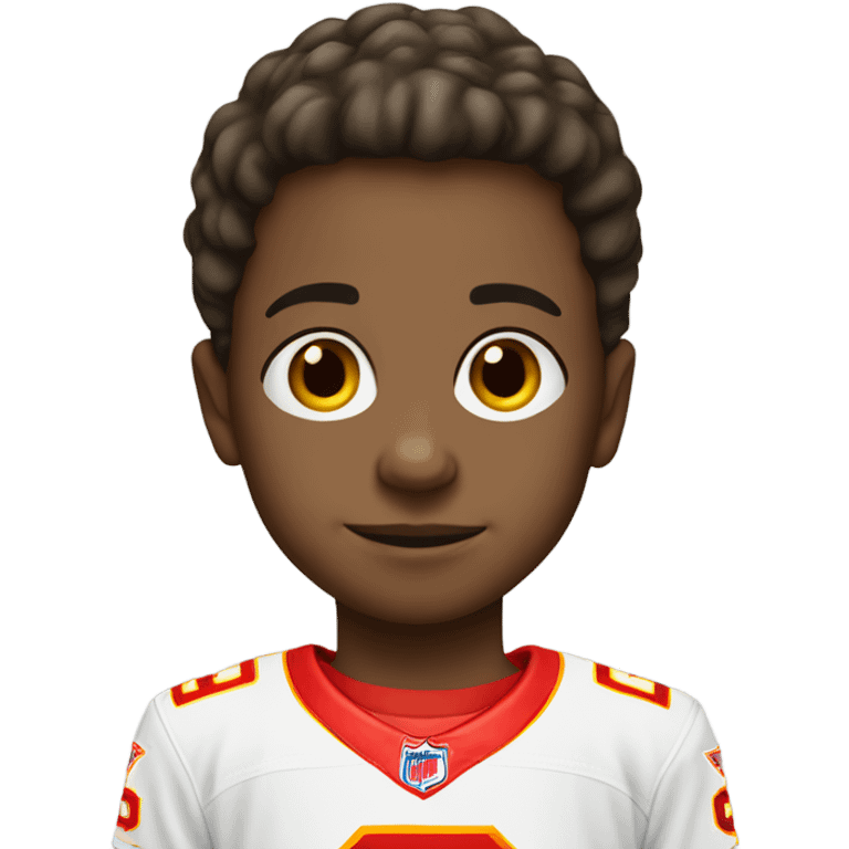 Small white eight year old boy wearing chiefs merch emoji