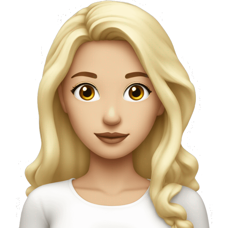 Blonde girl with „RINGANA“ cosmetic near the face, wearing white clothes  emoji