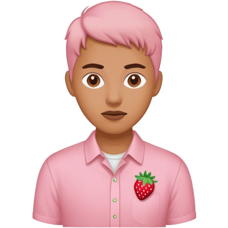 pastel pink shirt with a strawberry embroidered in the center emoji