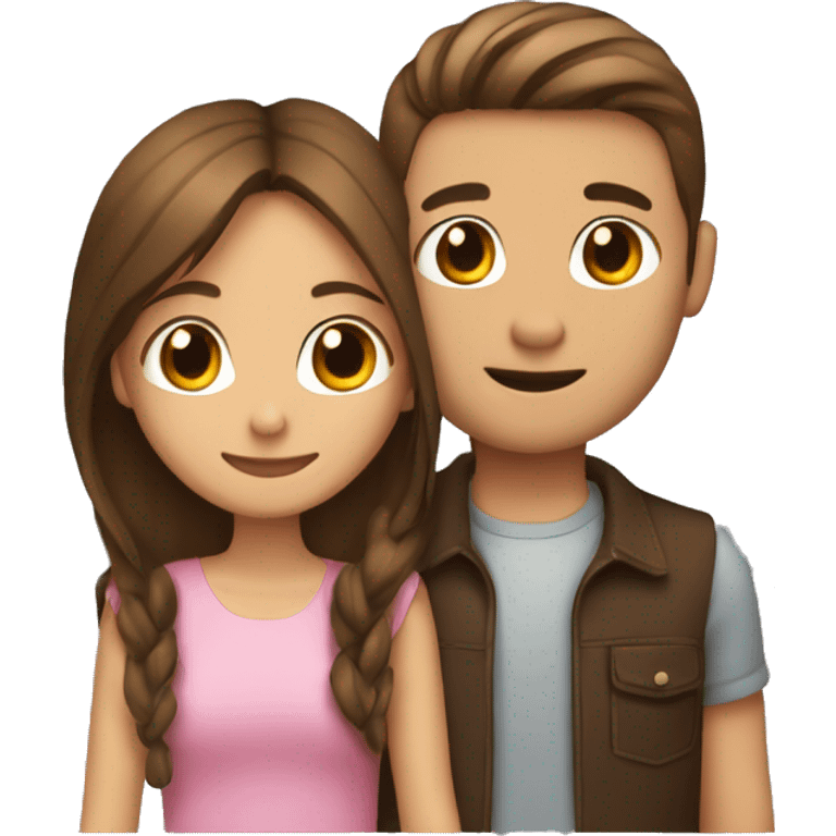 Girl with long straight brown hair hugging a guy with short brown hair emoji