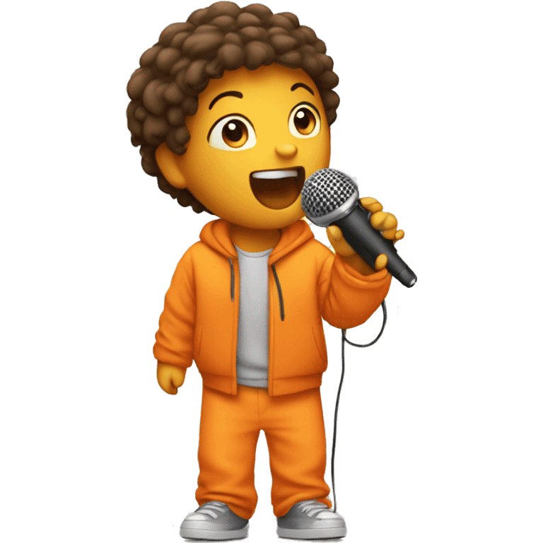 child in orange clothes singing in mocrophone emoji