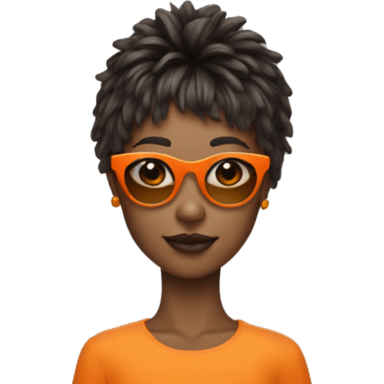 Girl whit micro bangs and shaggy hair wearing orange sunglasses emoji