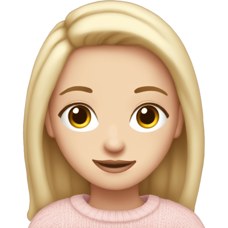 Pretty hazel eyed white girl with light pink sweater reading cozy emoji