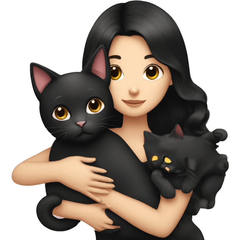 girl with black hair hugging a black cat emoji