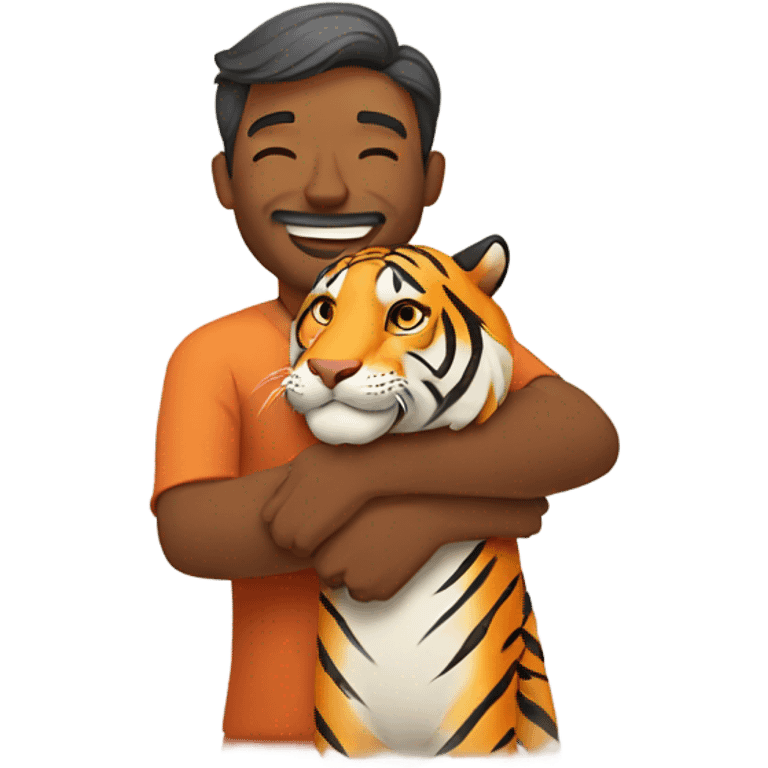 Indian man hugging happy tiger emoji