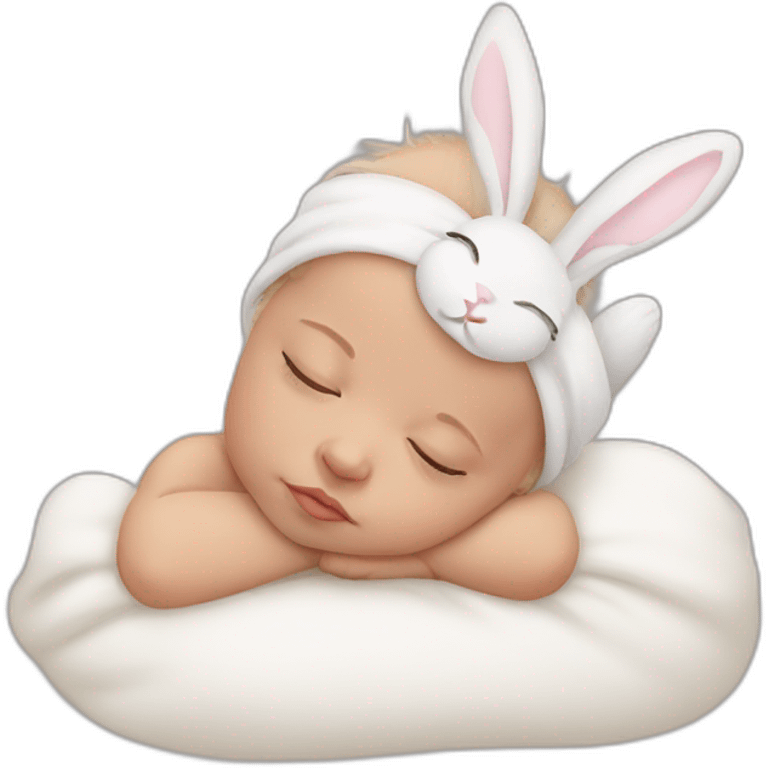 Sleeping white Newborn with bunny headband emoji