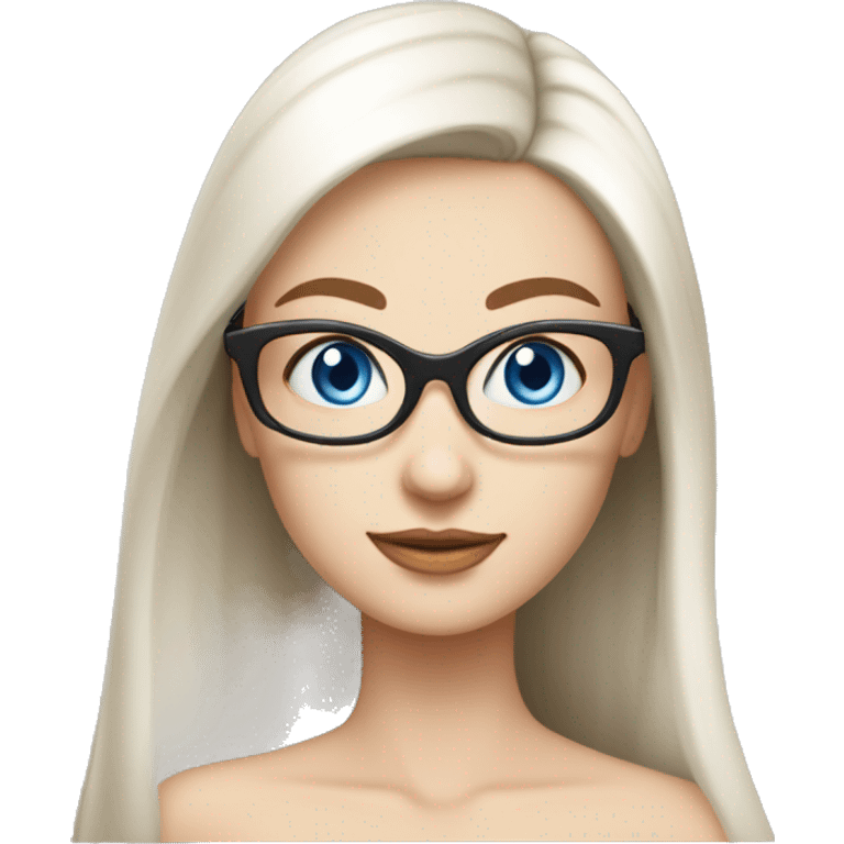 Femme vielle cheveux lisse long blanc lunette, blue eyes  emoji