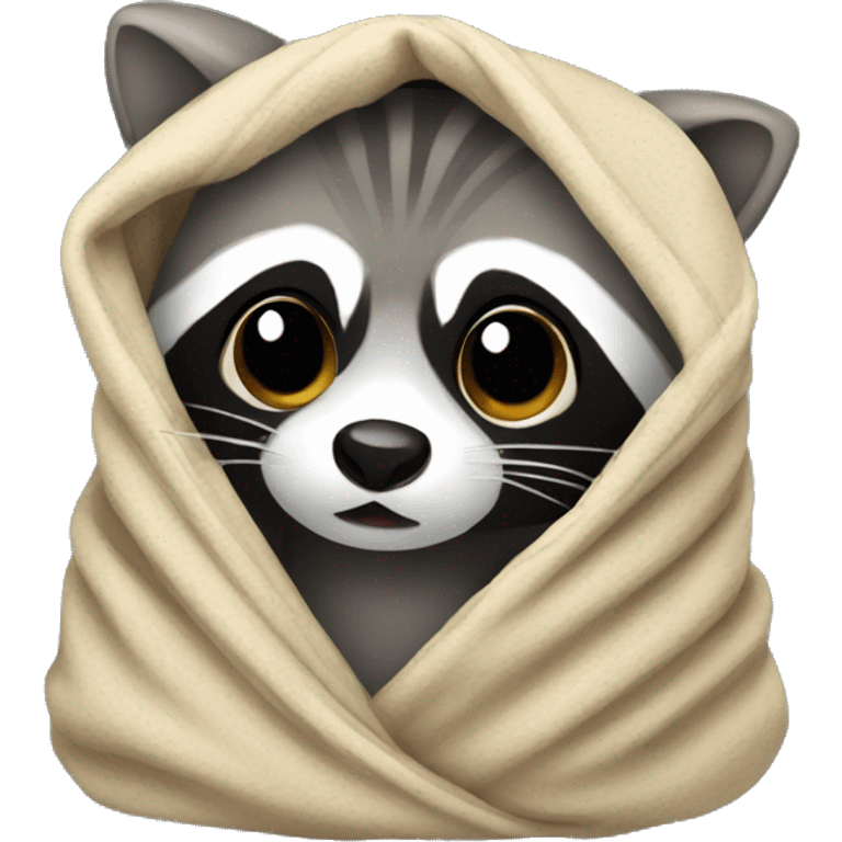 Raccoon wrapped in blanket emoji