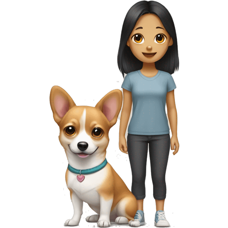 Korean girl with medium corgi-chihuahua mix  emoji