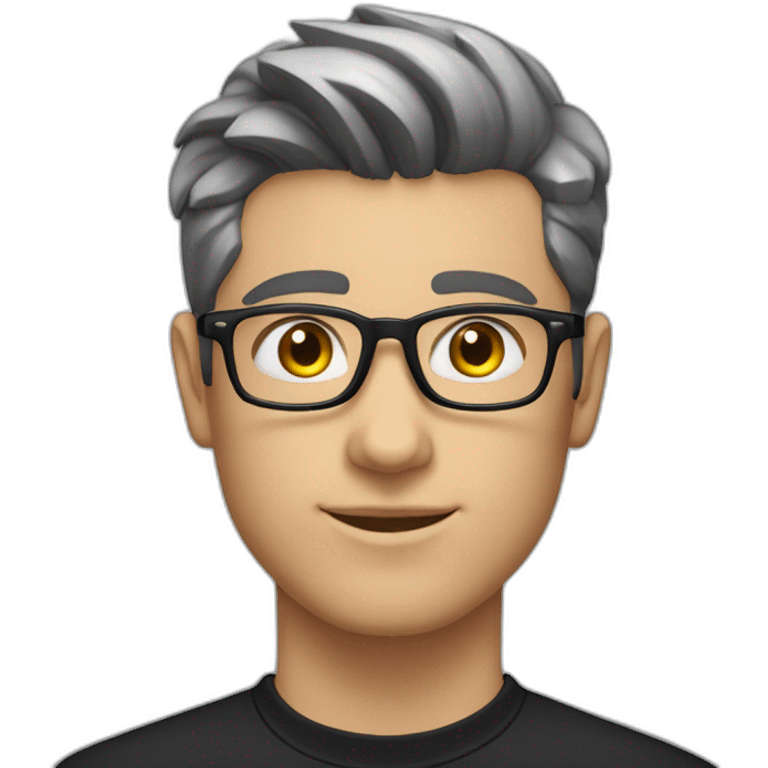 22 years old Caucasian male wearing black polo and silver glasses with black quiff haircut emoji