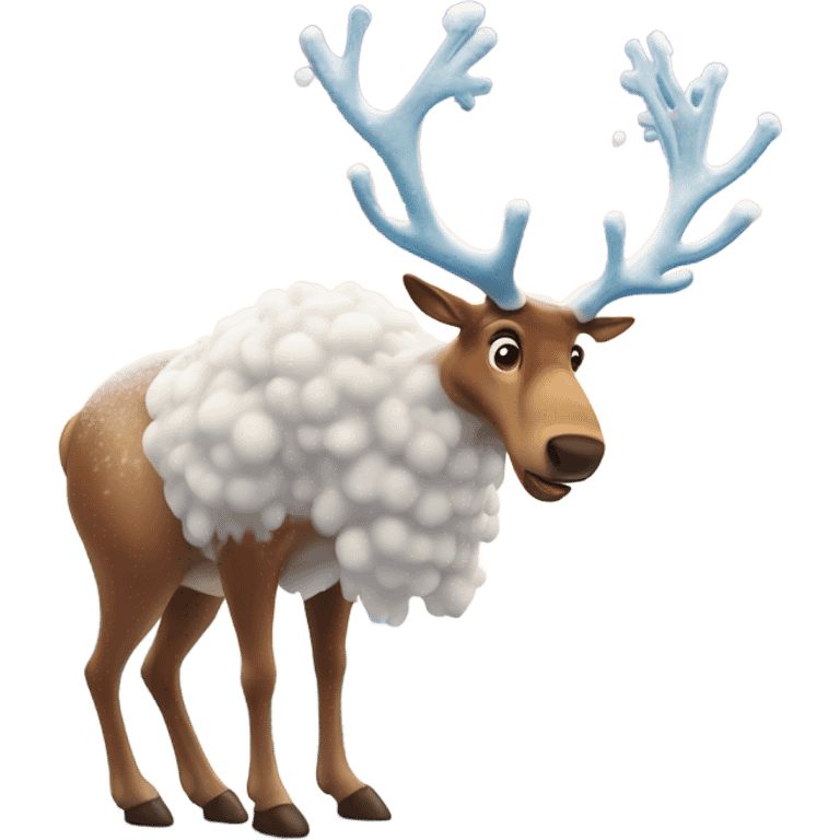 Flamboyant reindeer sniffing a line of snow emoji