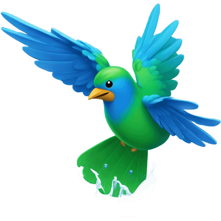 Green and blue bird taking a bath emoji