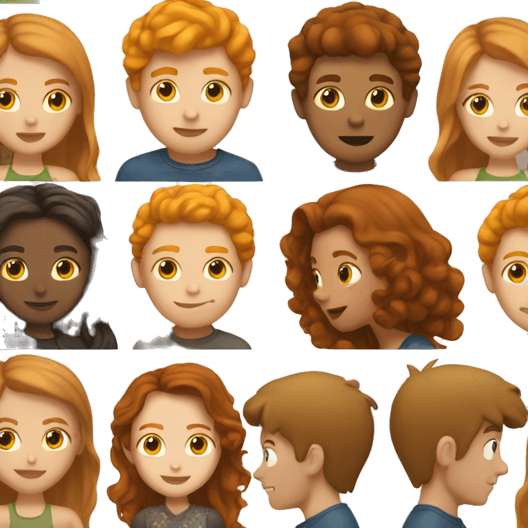 Girl with brown hair kissing guy with ginger hair emoji