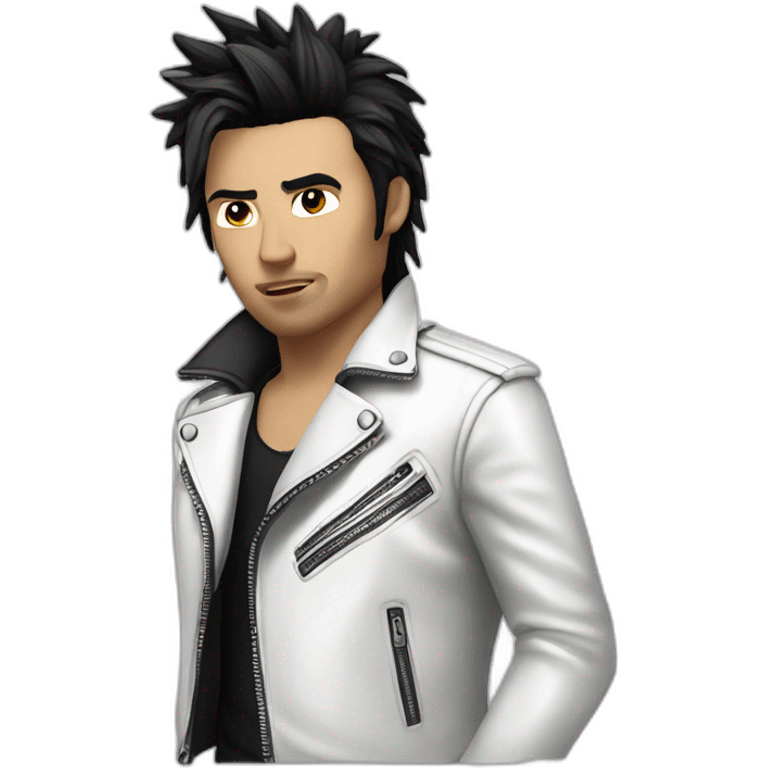 Punk male with white leather jacket with dark hair emoji