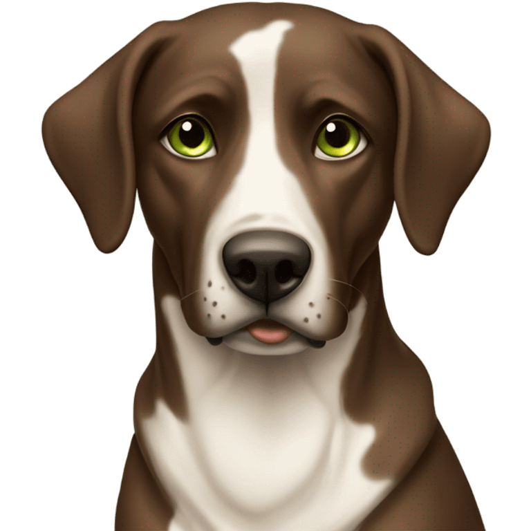 A big dog with brown spots and a greenish brown eye with the collar written "MEL" emoji