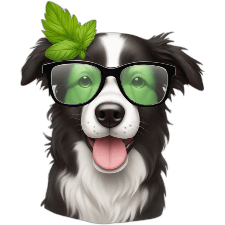 puppy border collie with glasses sniffing mojito emoji