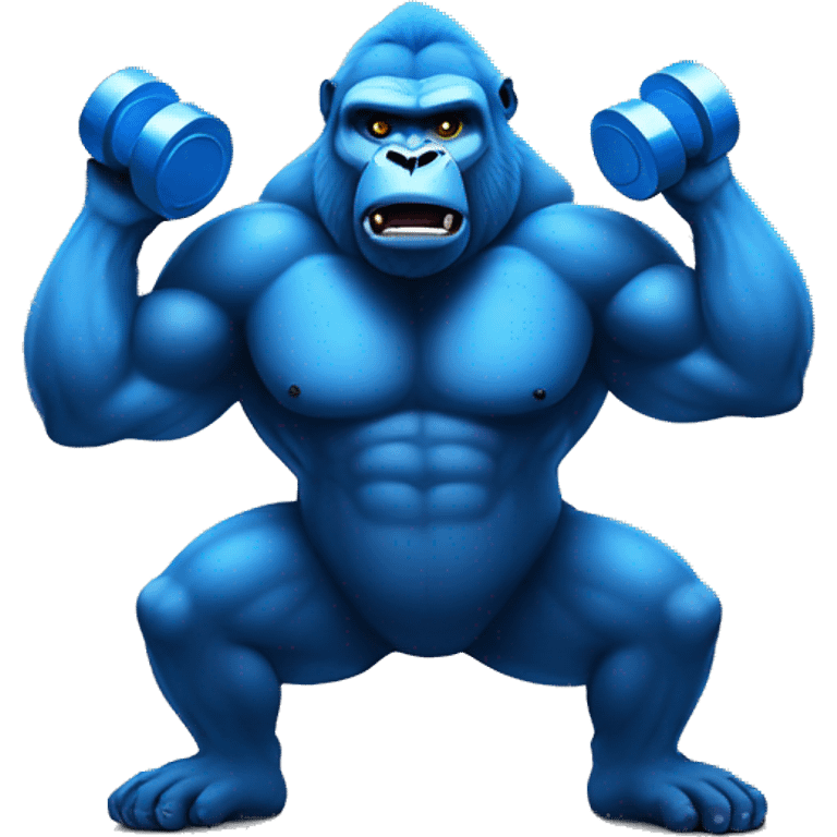 Blue gorilla with lightning around him lifting weights emoji