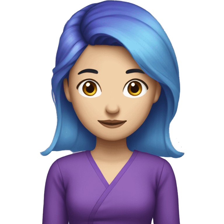 Canadian-Vietnamese-Chinese person with purple and blue hair and purple dress emoji