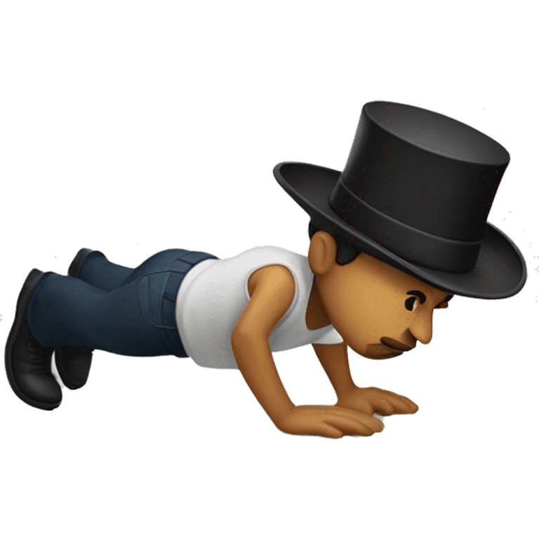 dude with a tophat doing a pushup while on a far emoji