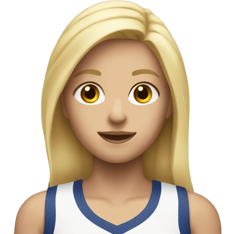 blonde girl with hazel eyes doing sports emoji