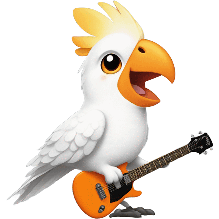 White cockatiel playing electro guitar emoji