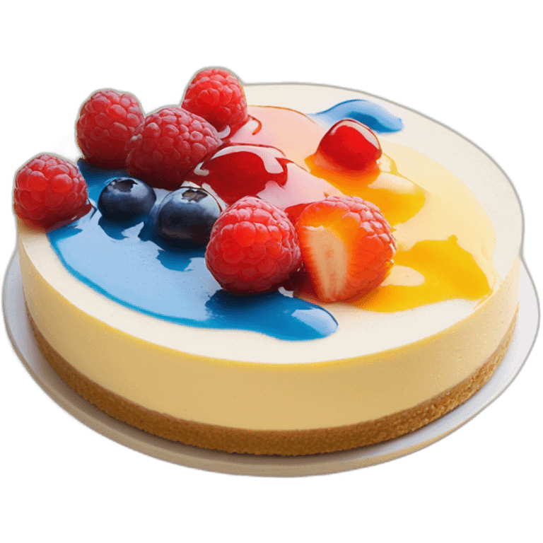 No bake cheesecake with 3 colored jams red blue and yellow  emoji